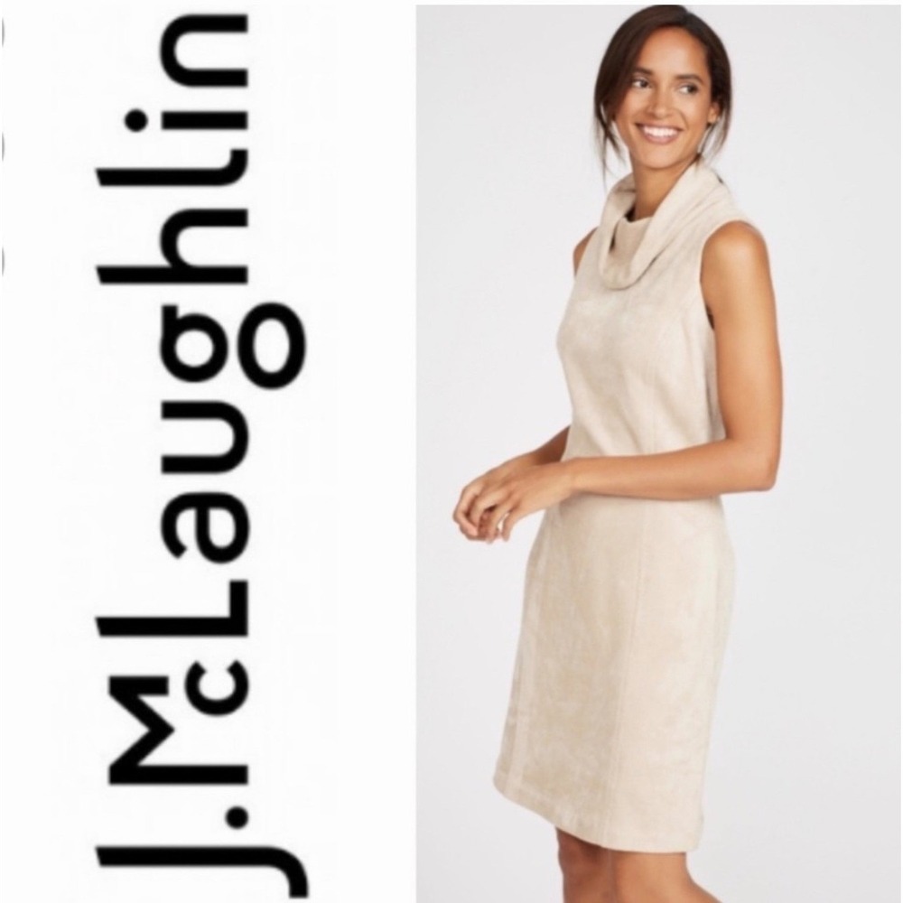 J.McLaughlin Womens Sleeveless Sheath‎ Dress Size S (Beige Faux Suede Cowl Neck)